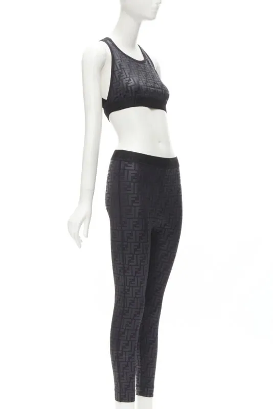 FENDI Forever FF Zucca monogram black bra top legging pant set XS