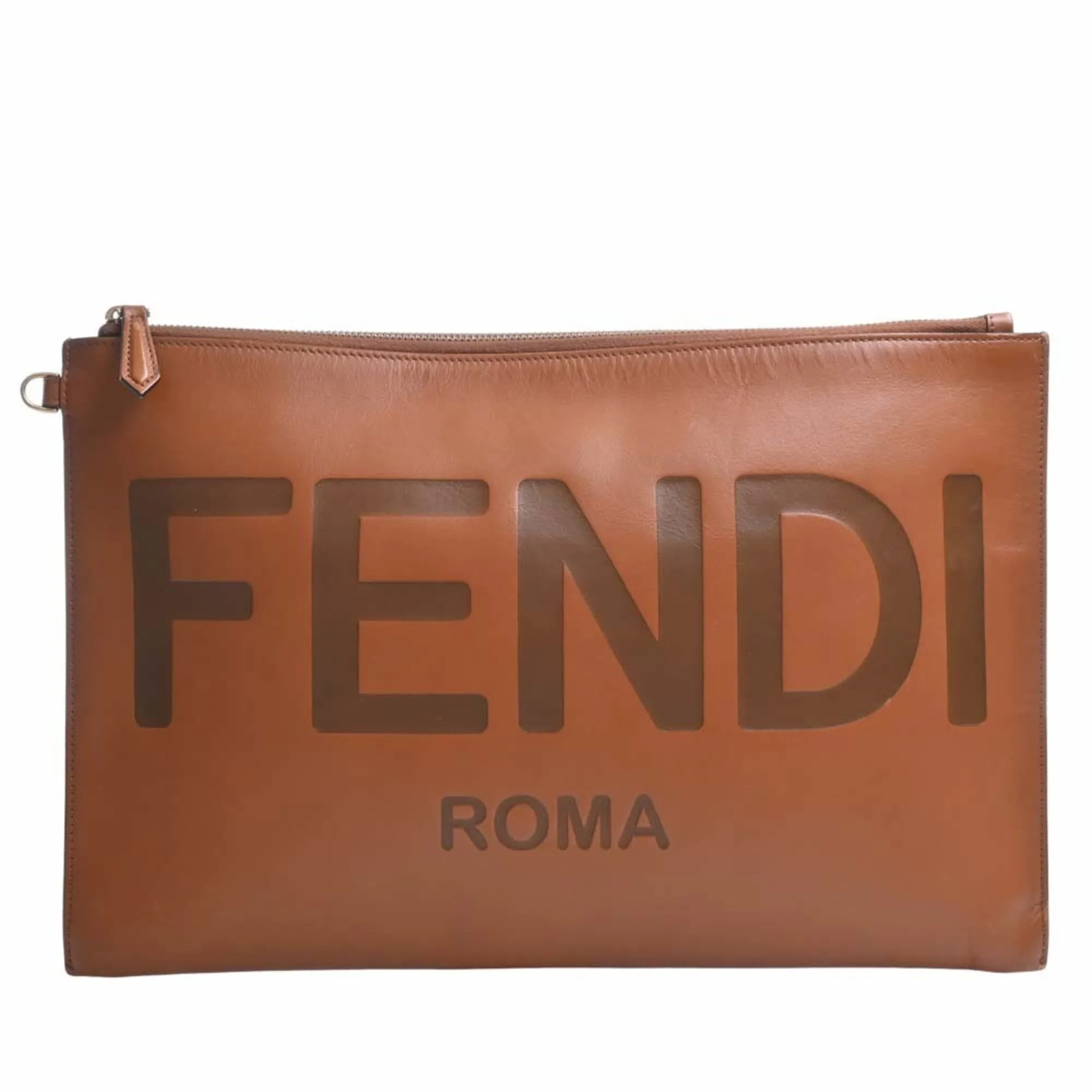 FENDI leather flat pouch clutch bag 8N0178 brown ladies