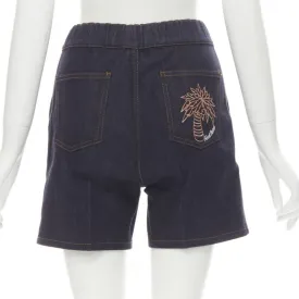 FENDI ROMA palm tree embroidered pocket dark blue denim shorts S