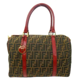 FENDI Zucca Pattern 2way Duffle Hand Bag Brown Red 72996