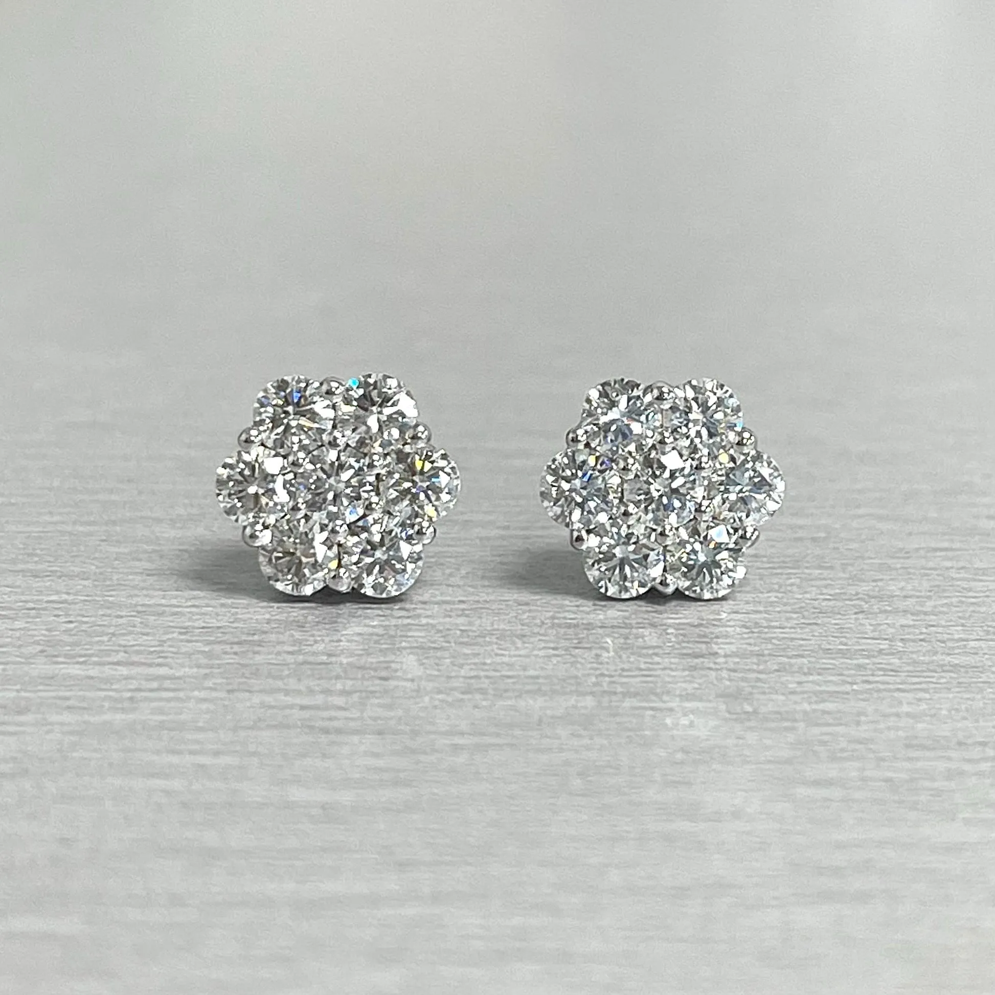 Flower Cluster Diamond Studs (1.27 ct Diamonds) in 18K White Gold