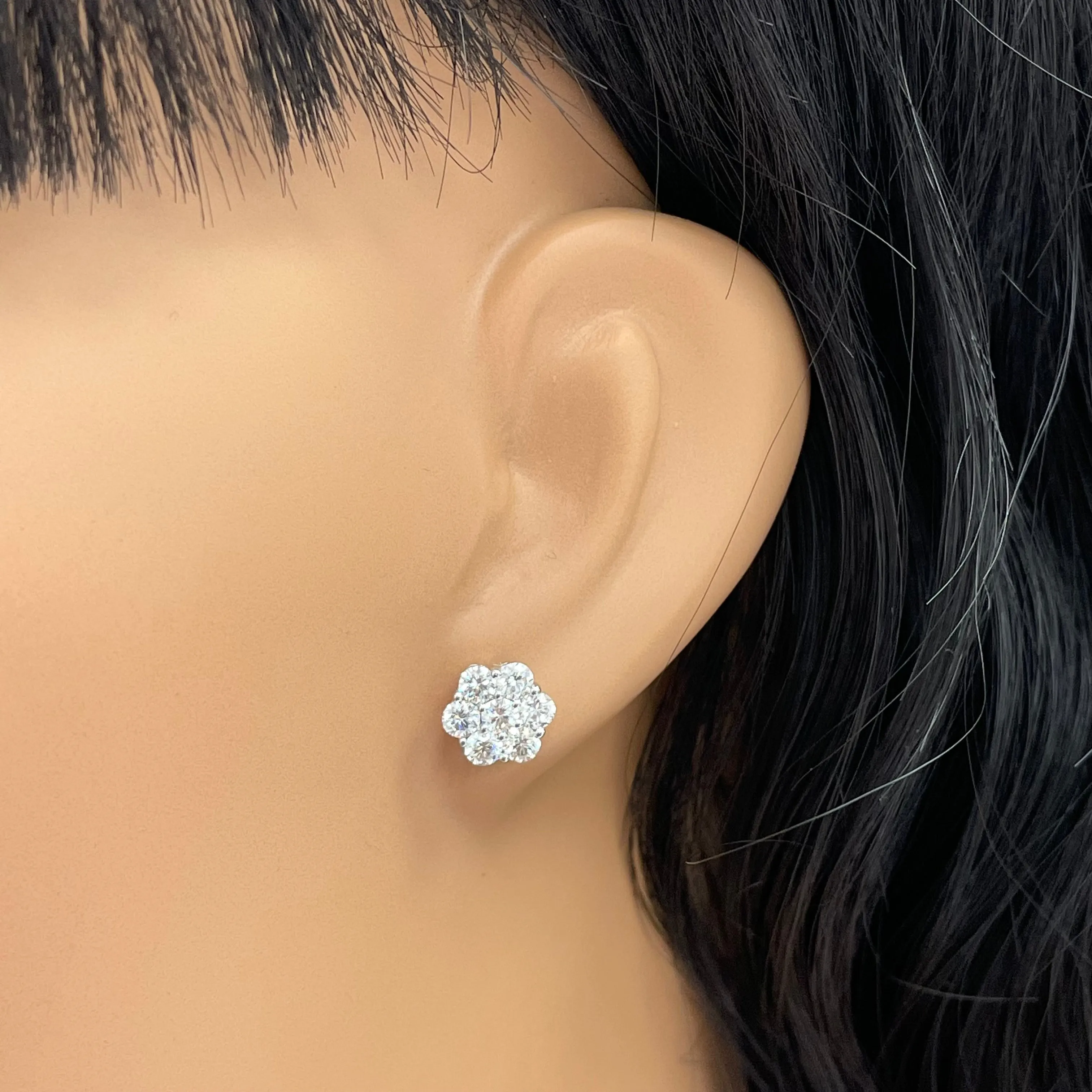 Flower Cluster Diamond Studs (1.38 ct Diamonds) in White Gold