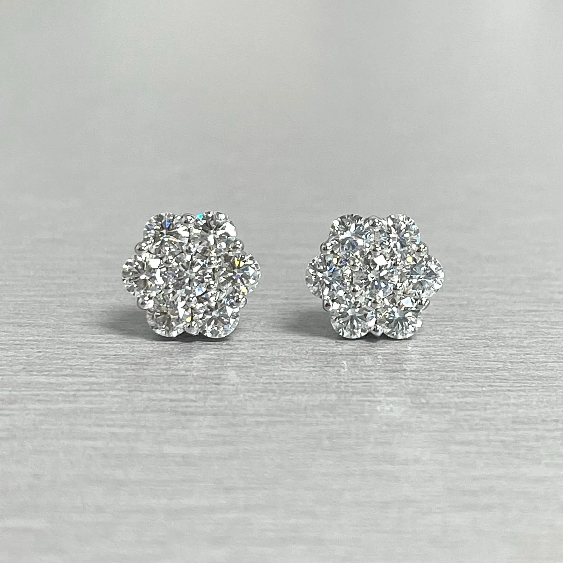 Flower Cluster Diamond Studs (1.38 ct Diamonds) in White Gold