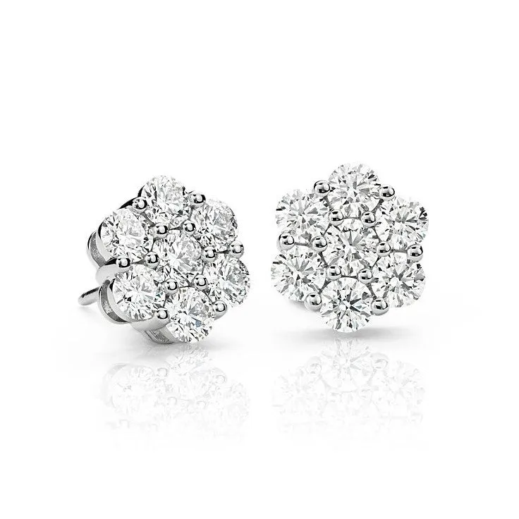 Flower Cluster Diamond Studs (1.38 ct Diamonds) in White Gold