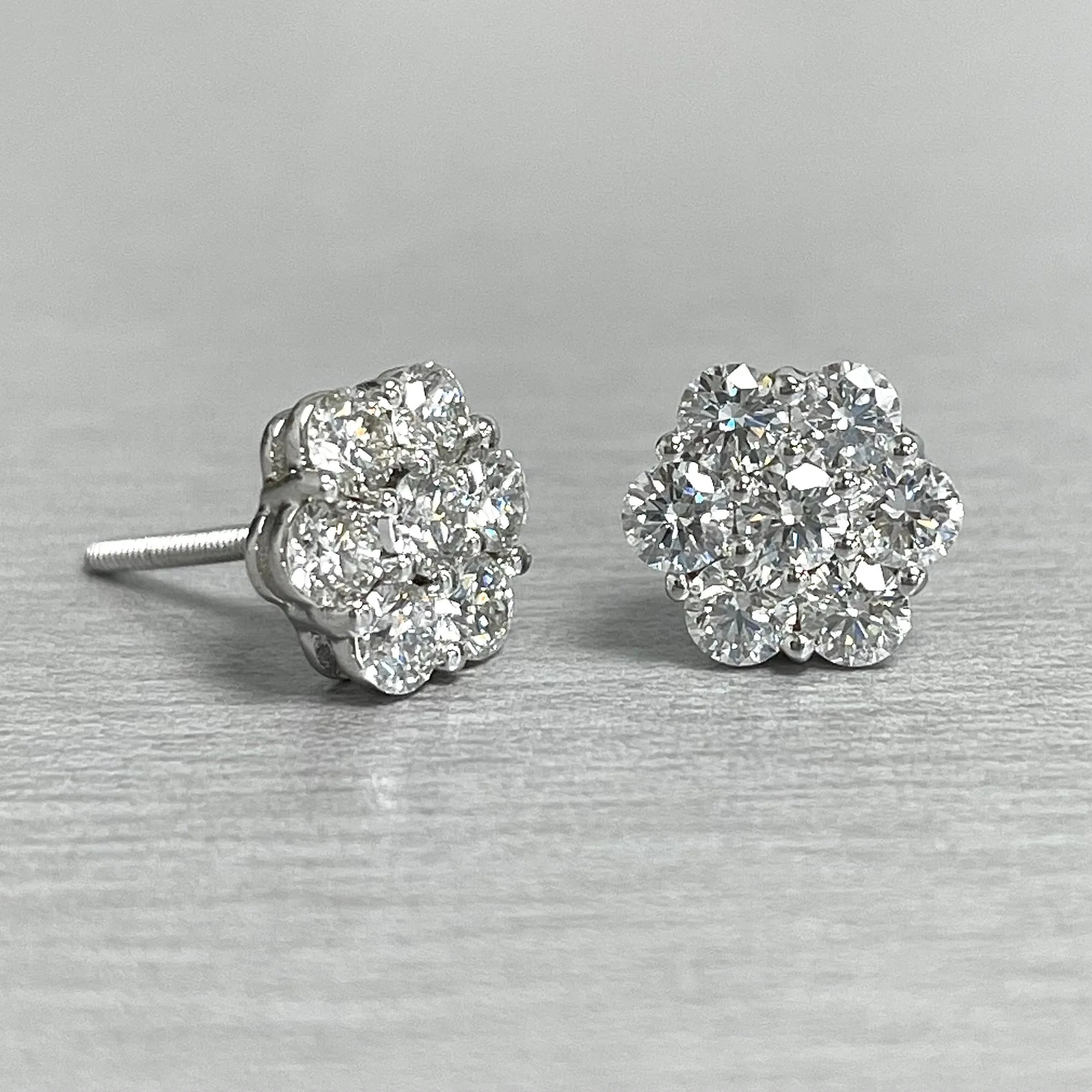 Flower Cluster Diamond Studs (1.38 ct Diamonds) in White Gold