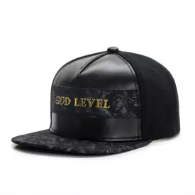 God Level Black Leather Snapback Cap