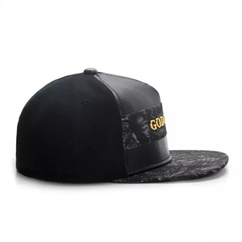 God Level Black Leather Snapback Cap