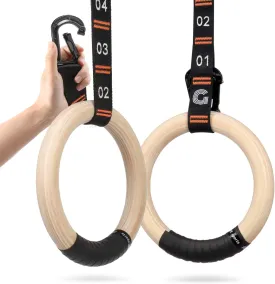 Gonex Wooden Gymnastic Rings with Adjustable Number Straps