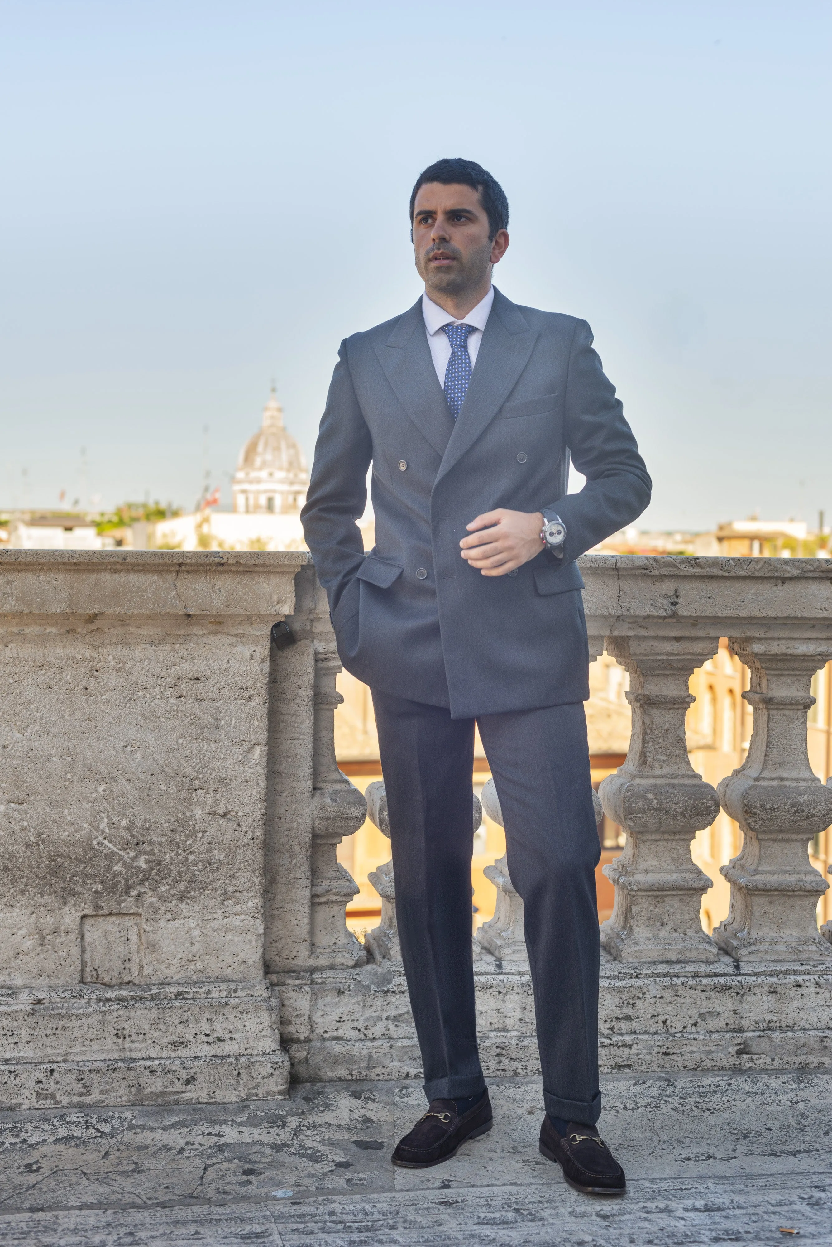 Grey Double Breasted Wool Suit