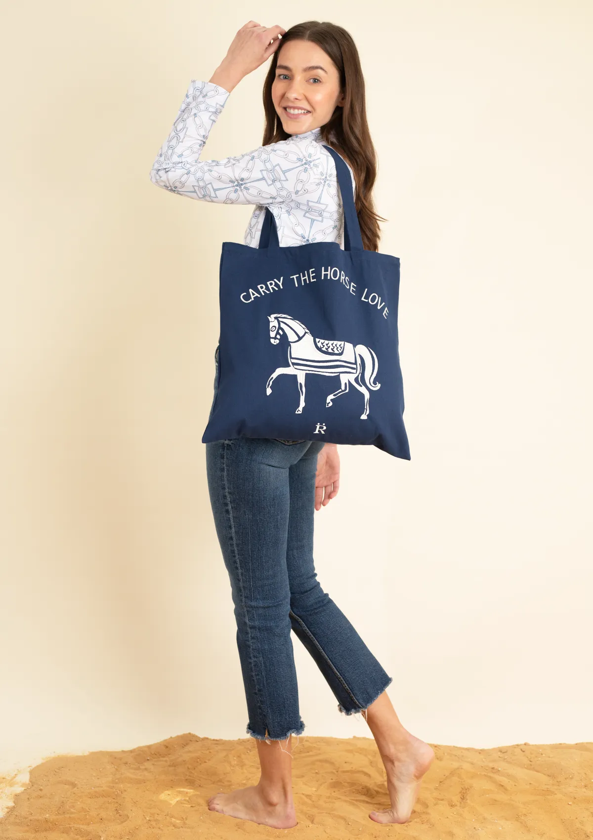 Horse Love Cotton Tote |  Carry The Love Horse | Navy