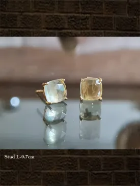 Lemon topaz checker...sterling silver semi precious stone studs in square shape