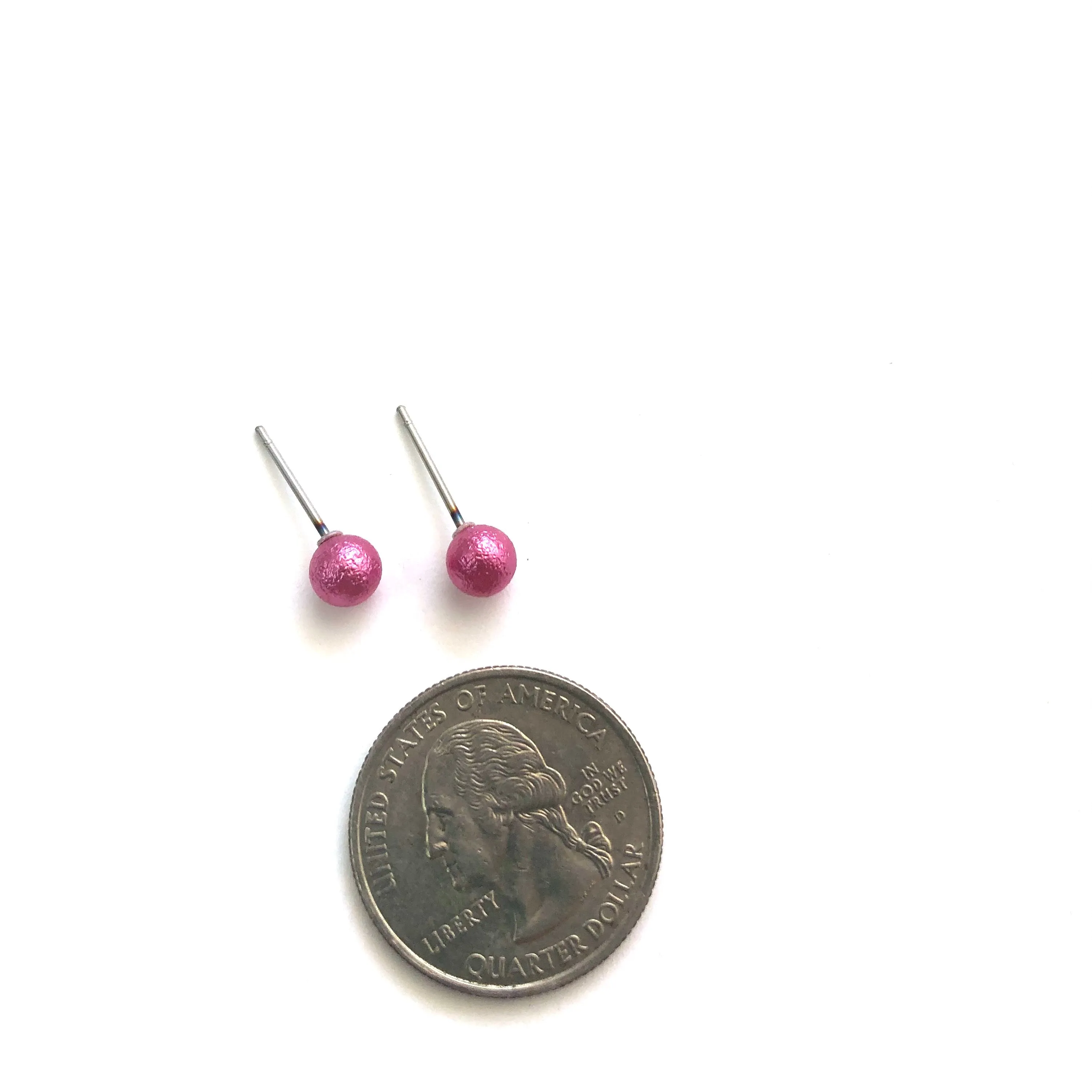 Magenta Pitted Lucite Tiny Ball Stud Earrings