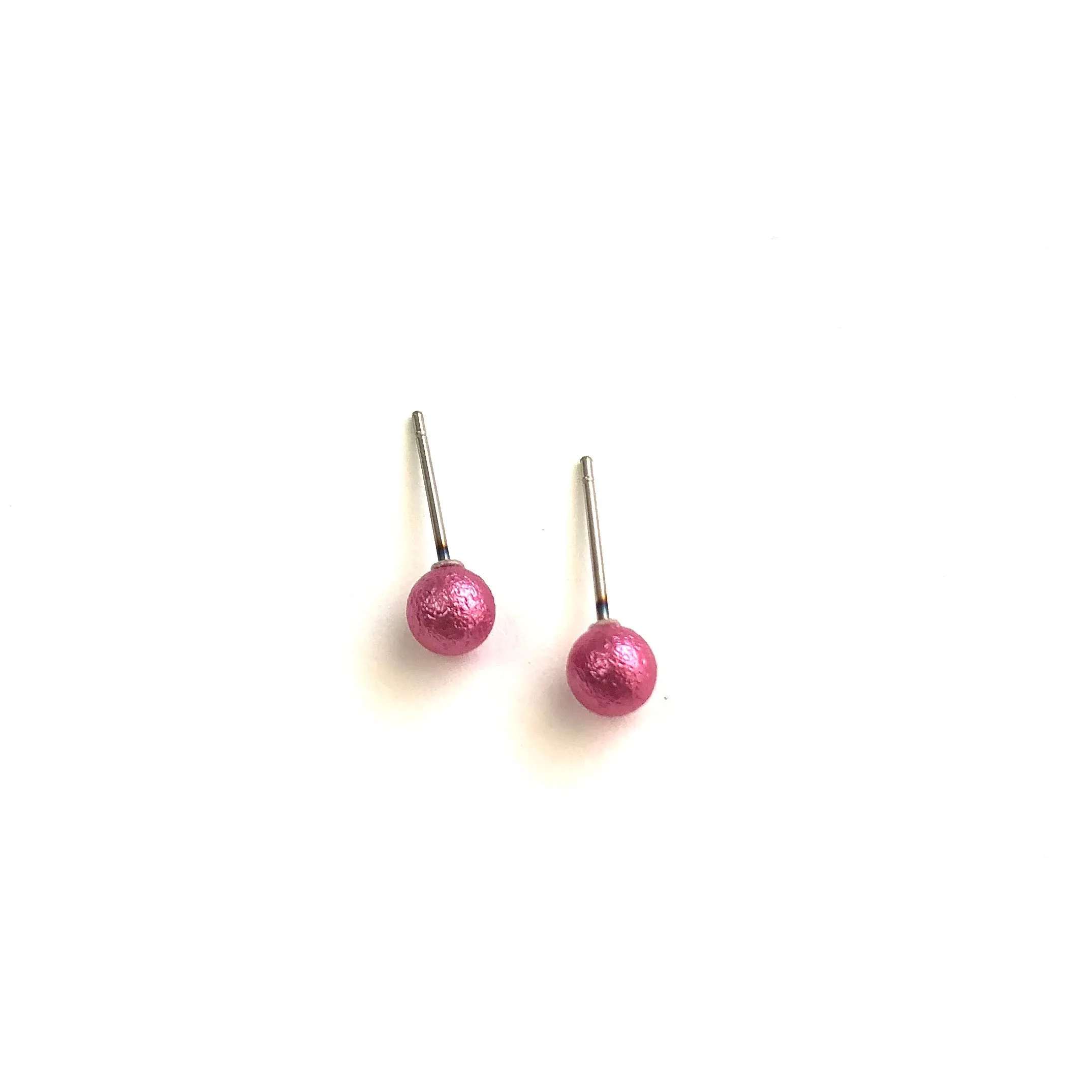 Magenta Pitted Lucite Tiny Ball Stud Earrings