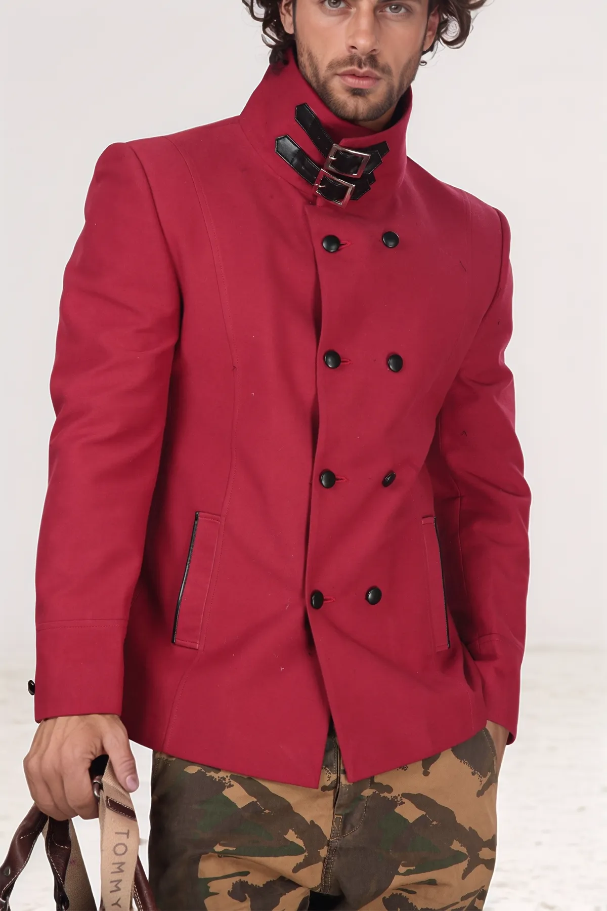 Maroon Jersy High Collar Blazer