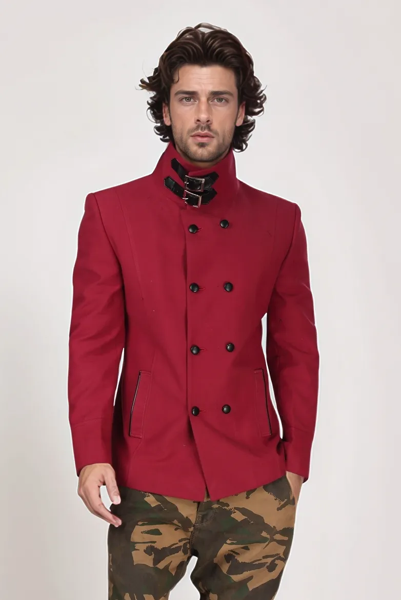 Maroon Jersy High Collar Blazer