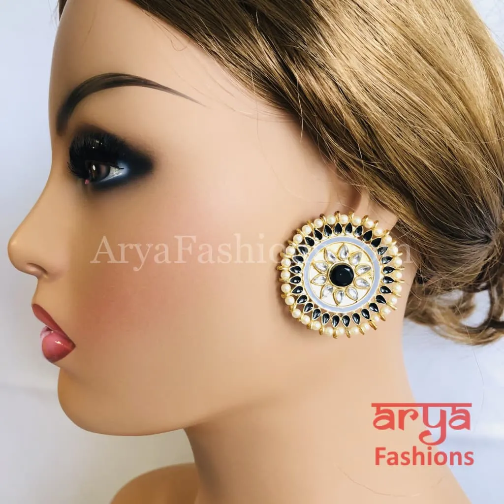 Meenakari Kundan Big Round Stud Earrings