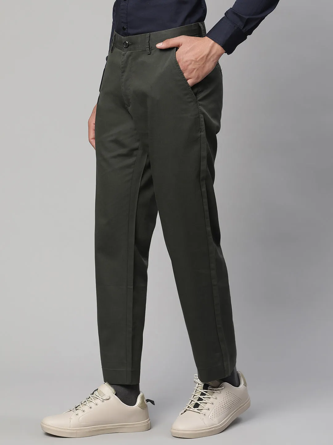 Men Olive Green Semi Formal Trouser