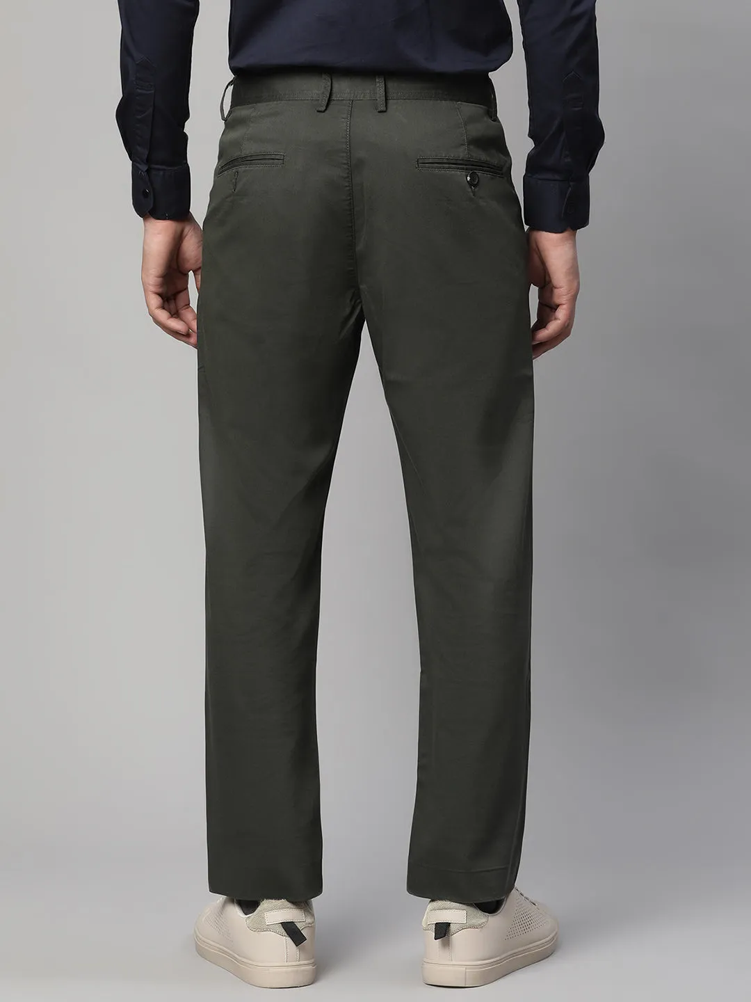 Men Olive Green Semi Formal Trouser