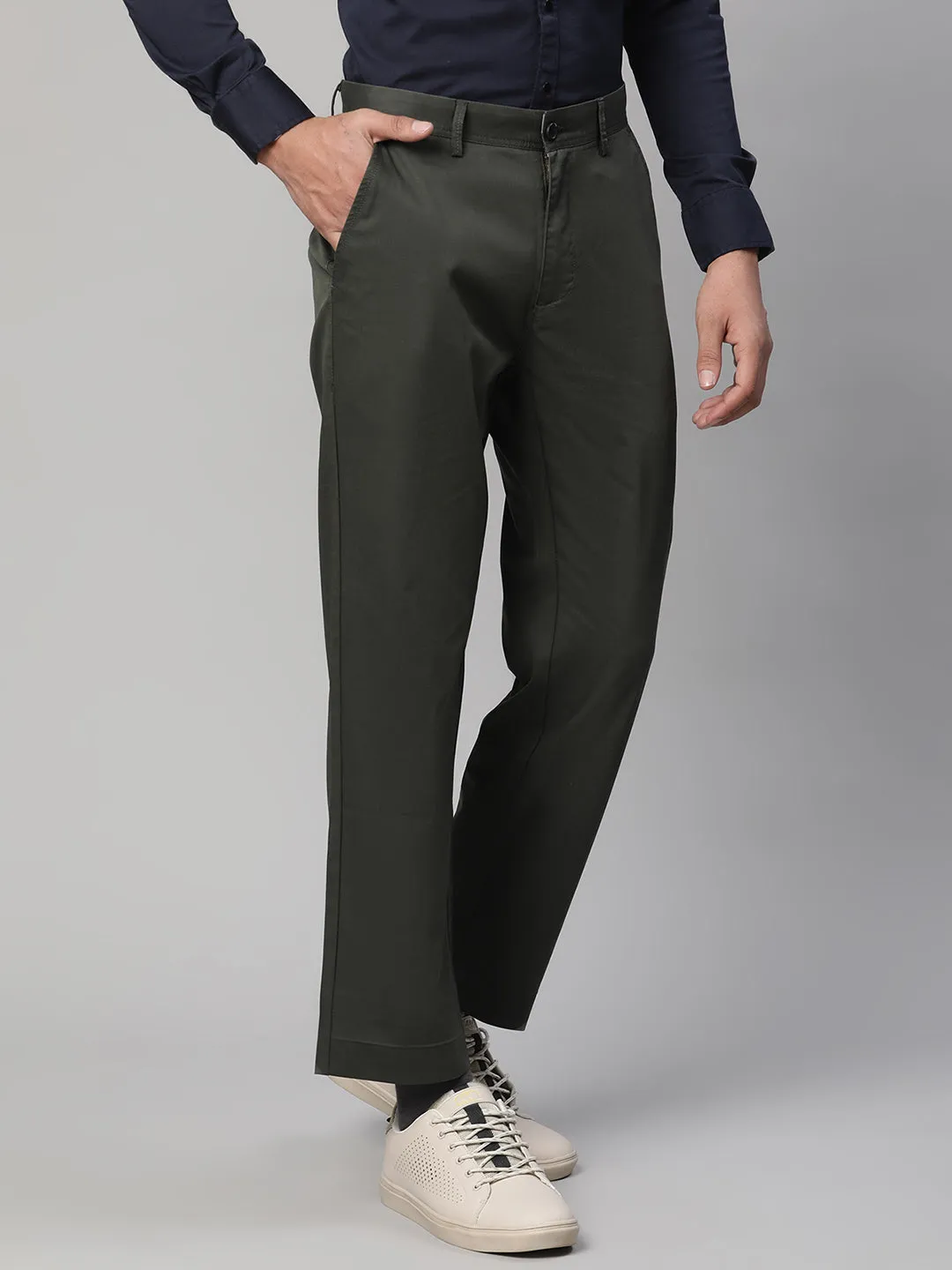 Men Olive Green Semi Formal Trouser