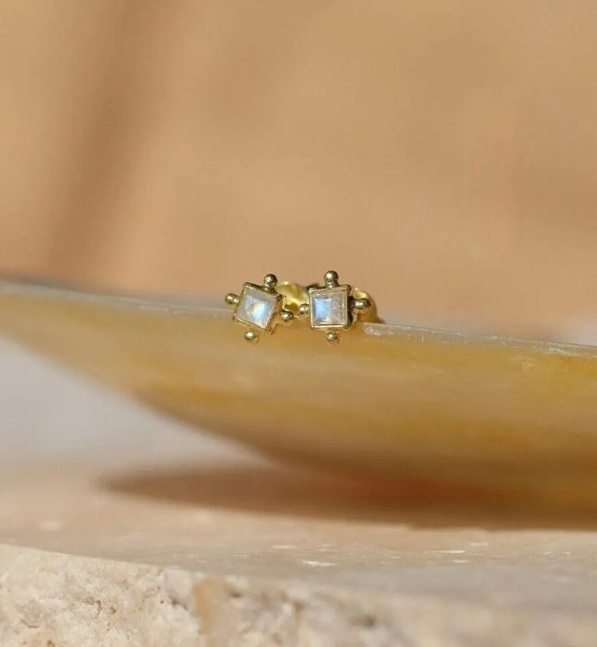 Mini Gia 14K Vermeil Moonstone Earrings