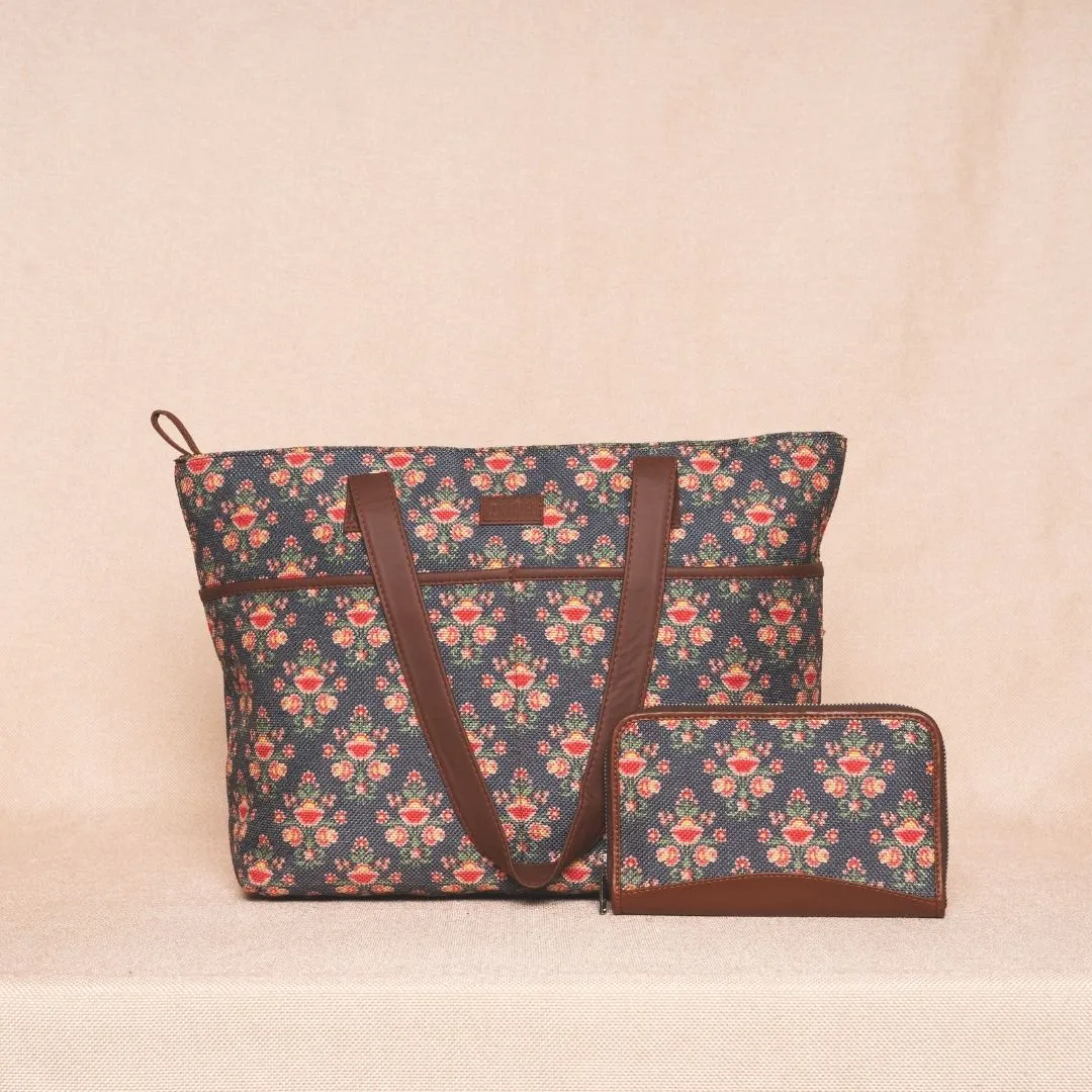 Mughal Garden Print- Tote Bag & Chain Wallet Combo