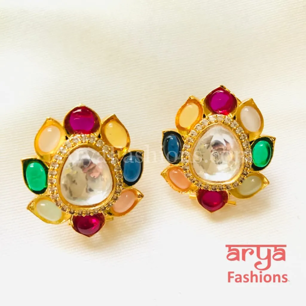 Navratan Kundan Studs with Colored Studs