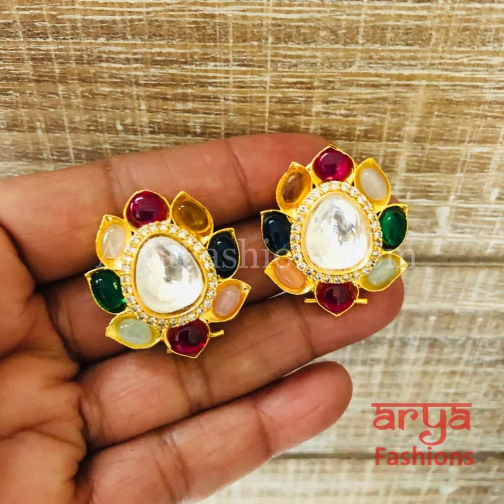 Navratan Kundan Studs with Colored Studs