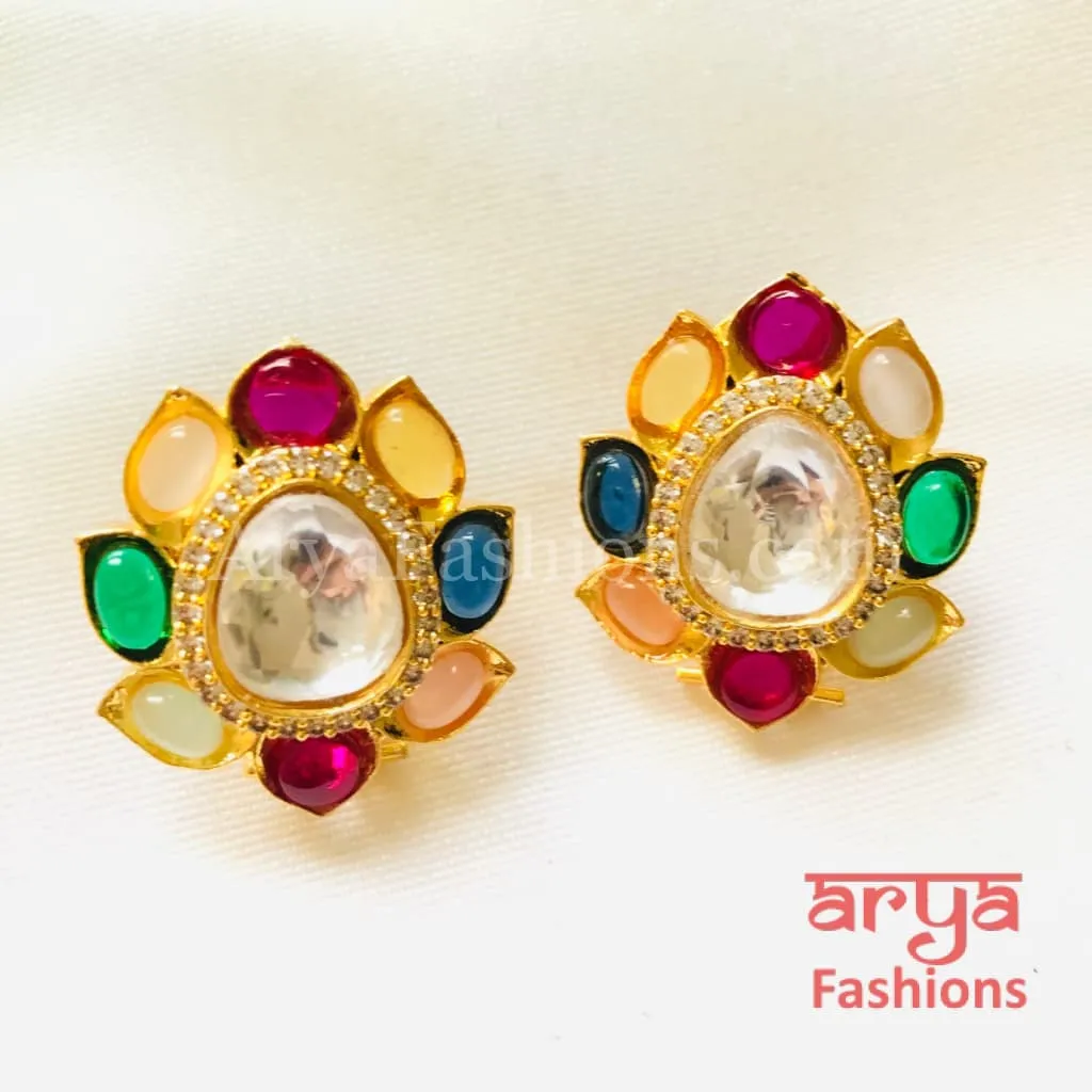 Navratan Kundan Studs with Colored Studs