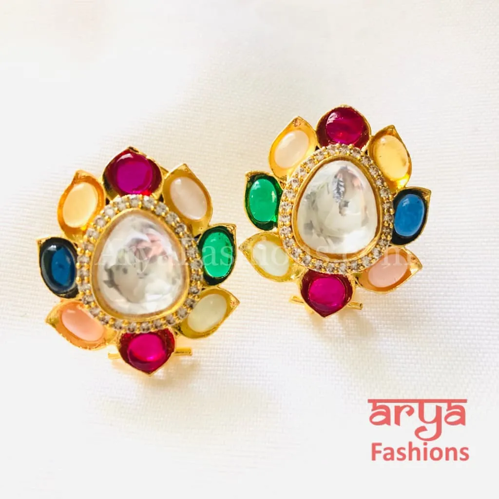 Navratan Kundan Studs with Colored Studs