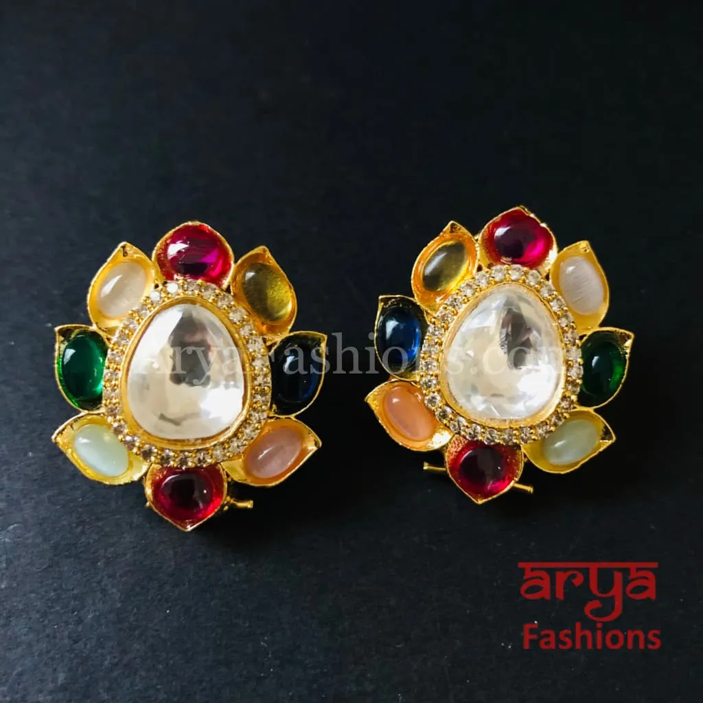 Navratan Kundan Studs with Colored Studs