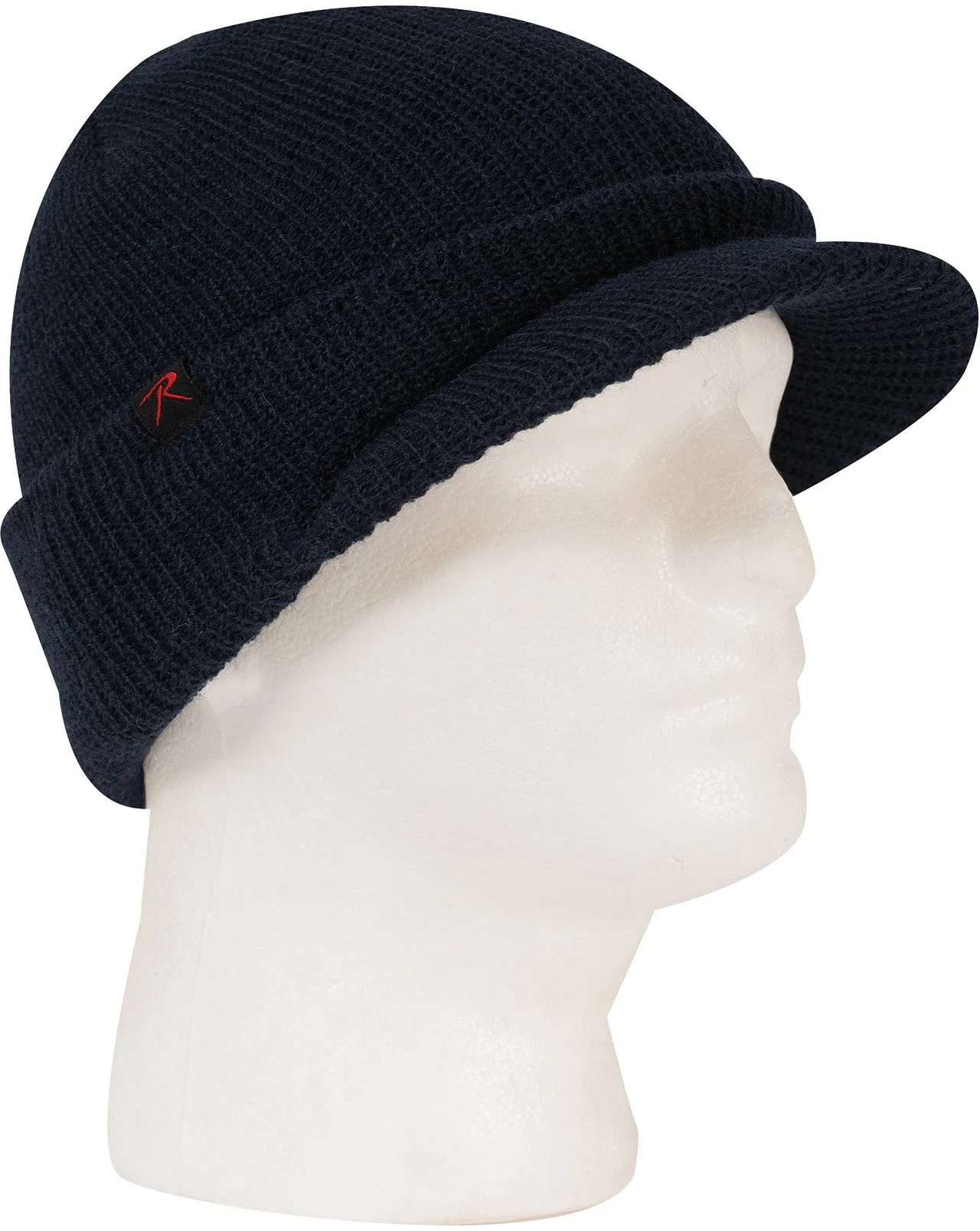 Navy Blue - 100% Wool Double Layered Visor Jeep Watch Cap Warm Beanie with Brim & Rothco Tag