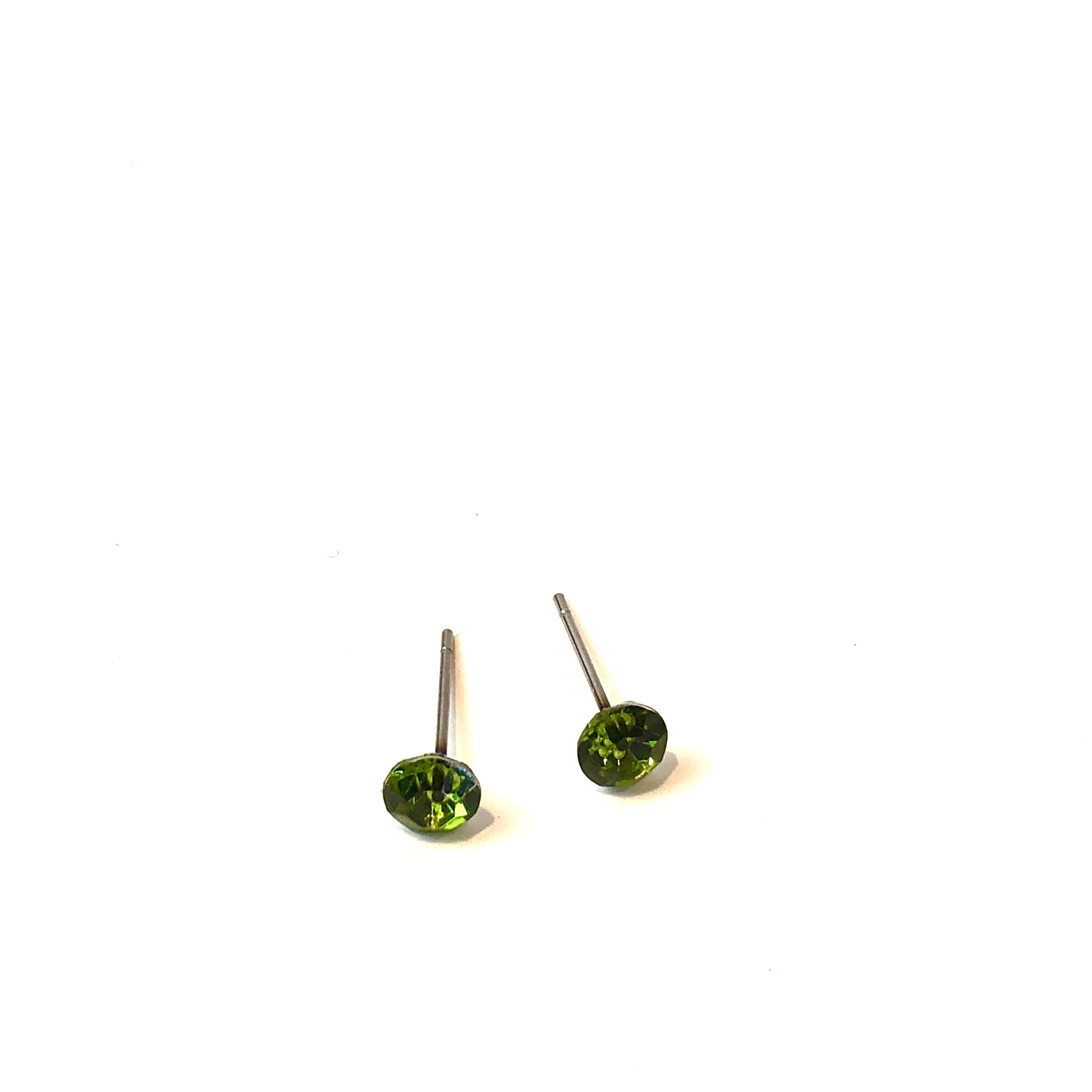 Olive Green Tiny Shine-On Coin Stud Earrings