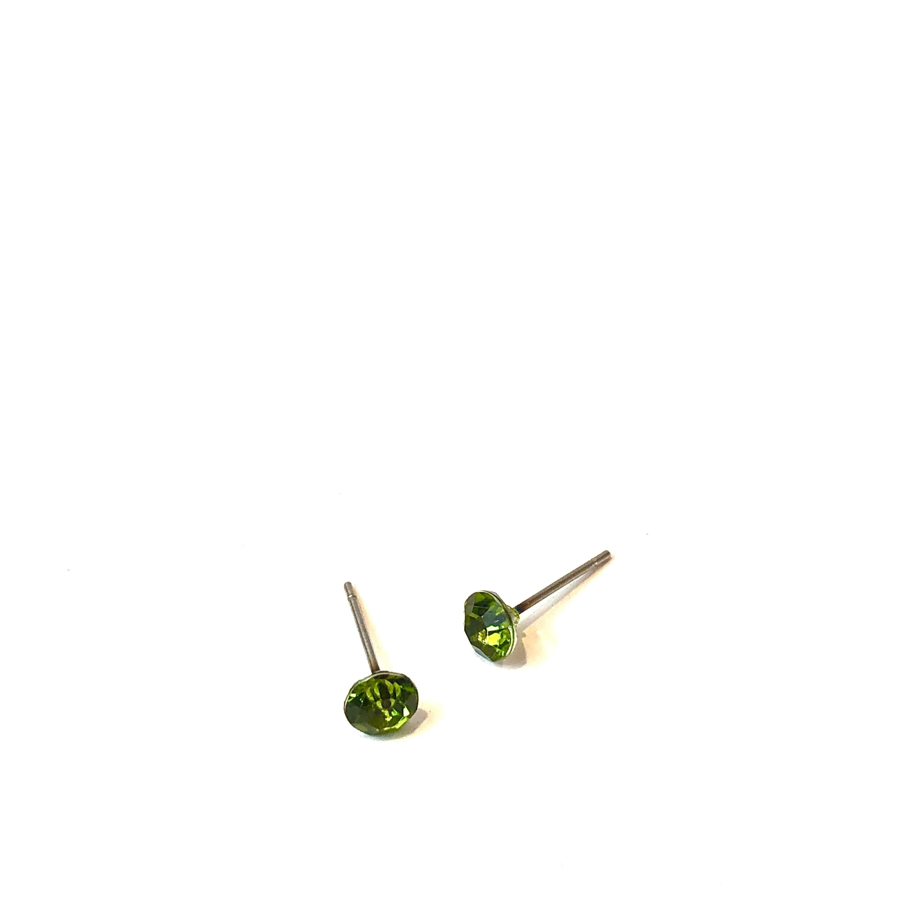 Olive Green Tiny Shine-On Coin Stud Earrings