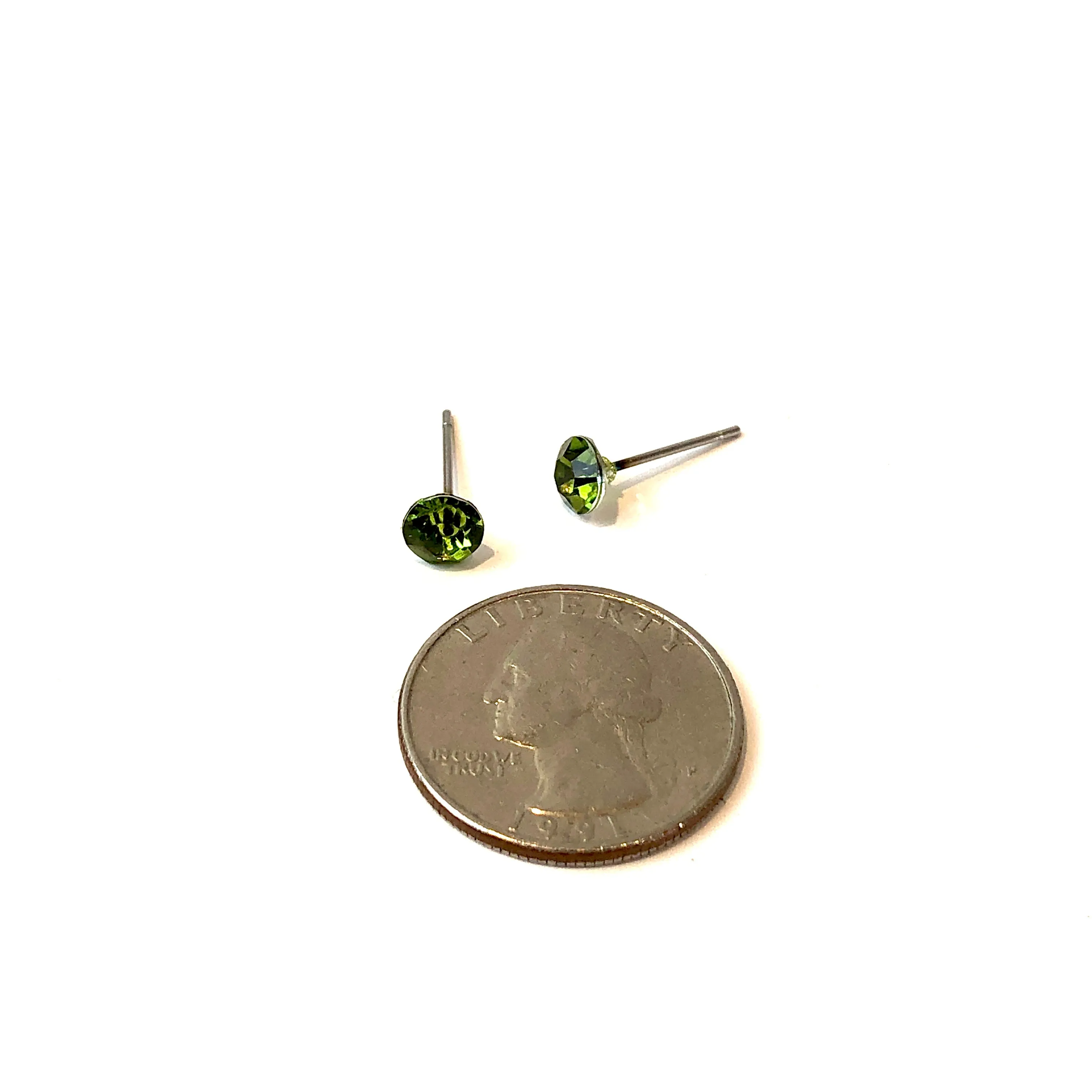 Olive Green Tiny Shine-On Coin Stud Earrings