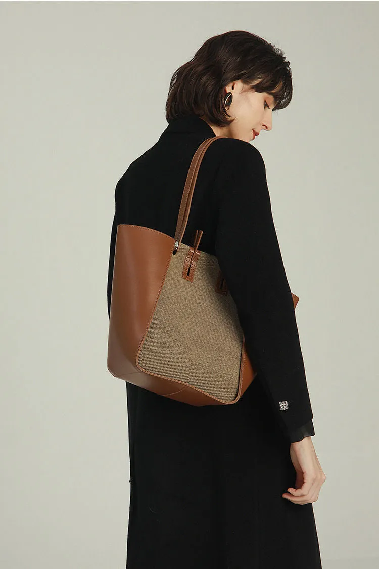 Patchwork Canvas Leather Tote Bag