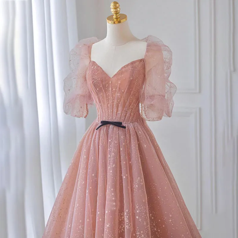 Pink Long Prom Dress Sweet 16 Sparkly Birthday Party Dress Cute Fairy Gown 197