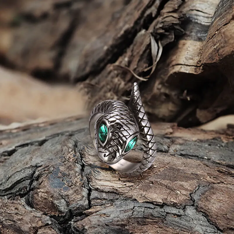 Punk Green-Eyed Snake Stainless Steel Animal Ring