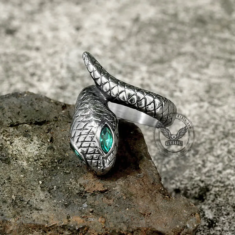 Punk Green-Eyed Snake Stainless Steel Animal Ring