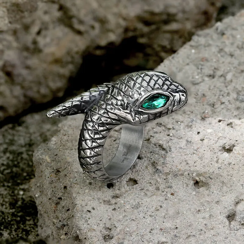 Punk Green-Eyed Snake Stainless Steel Animal Ring