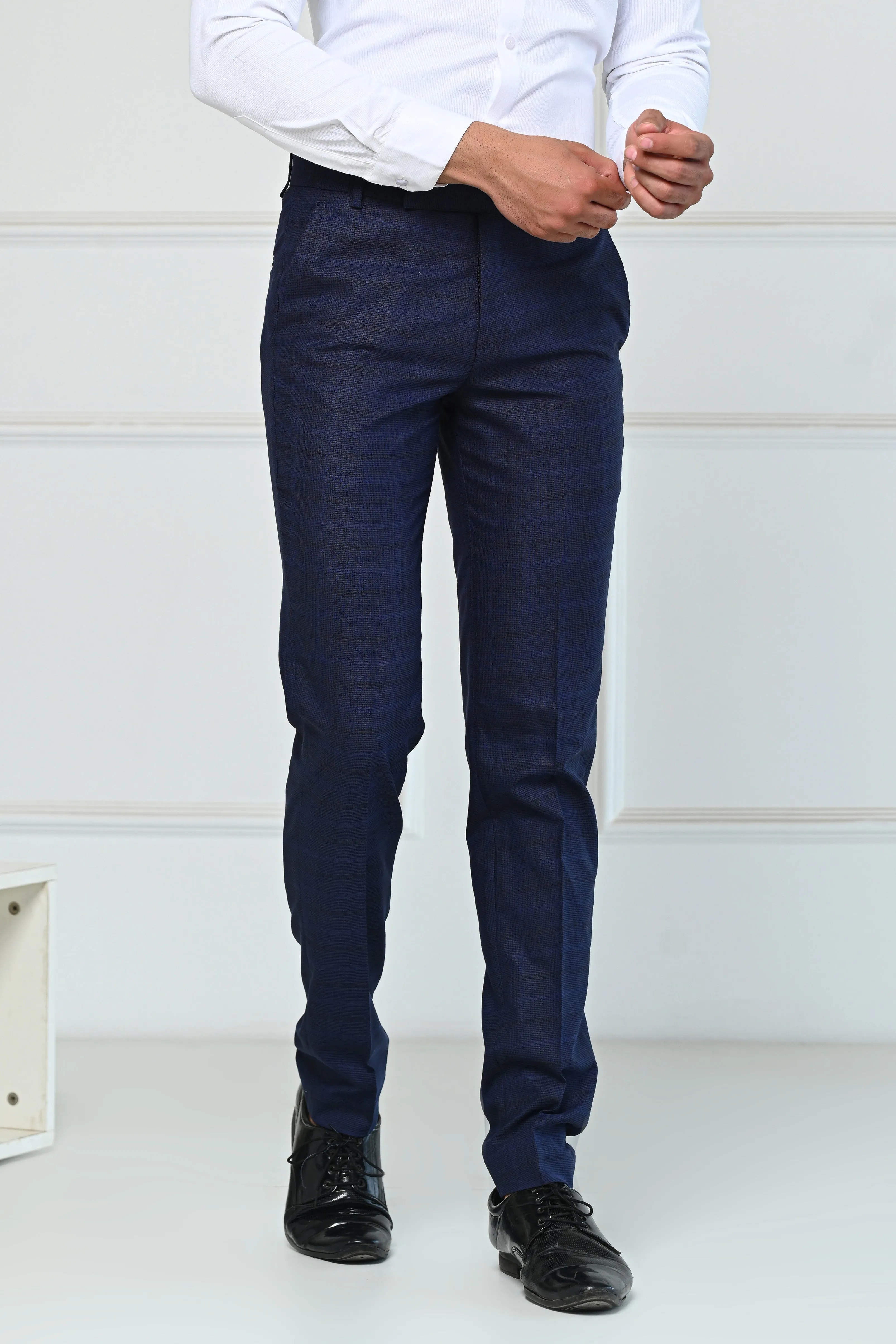 Purple Blue Self Checks Premium Formal Pant