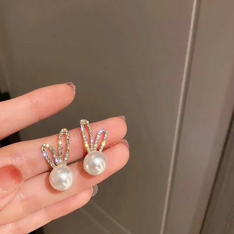 Rabbit ear studs with stones