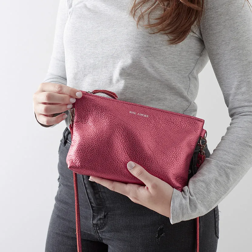 Raspberry Leather Crossbody Bag