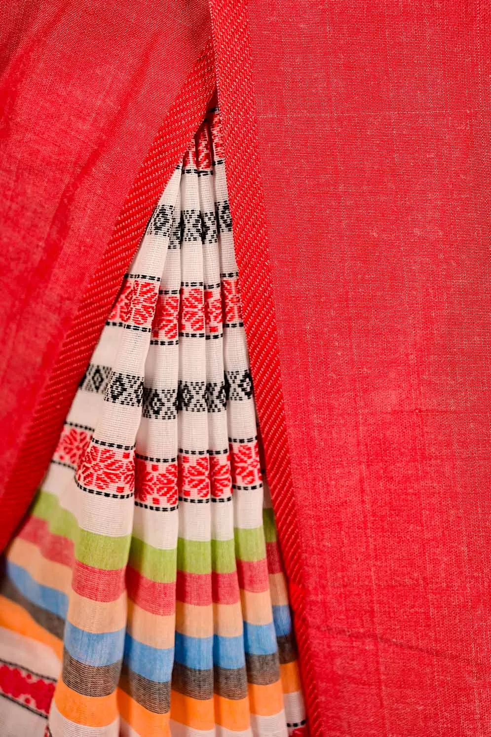 Ready To Wear Begampuri weave cotton linen with Tassels on Pallu Wrap in 1 minute saree