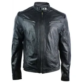 Real Leather Fitted Retro Style Men's Zipped Jacket