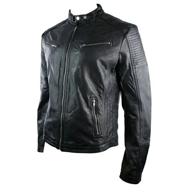 Real Leather Fitted Retro Style Men's Zipped Jacket