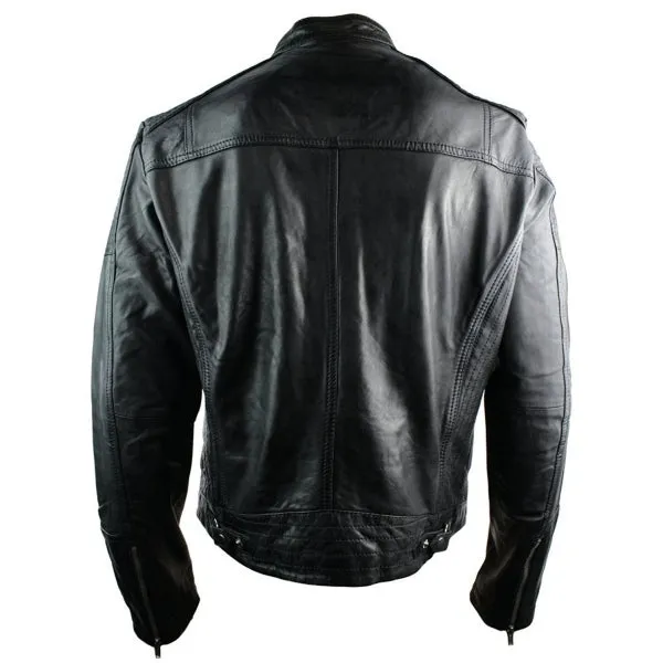 Real Leather Fitted Retro Style Men's Zipped Jacket