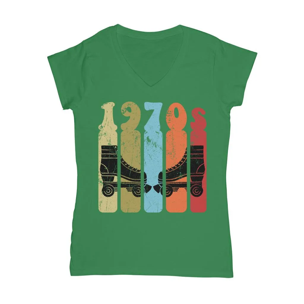 Roller Skates 70s Disco Derby Retro Vintage Worn  Classic Women's V-Neck T-Shirt