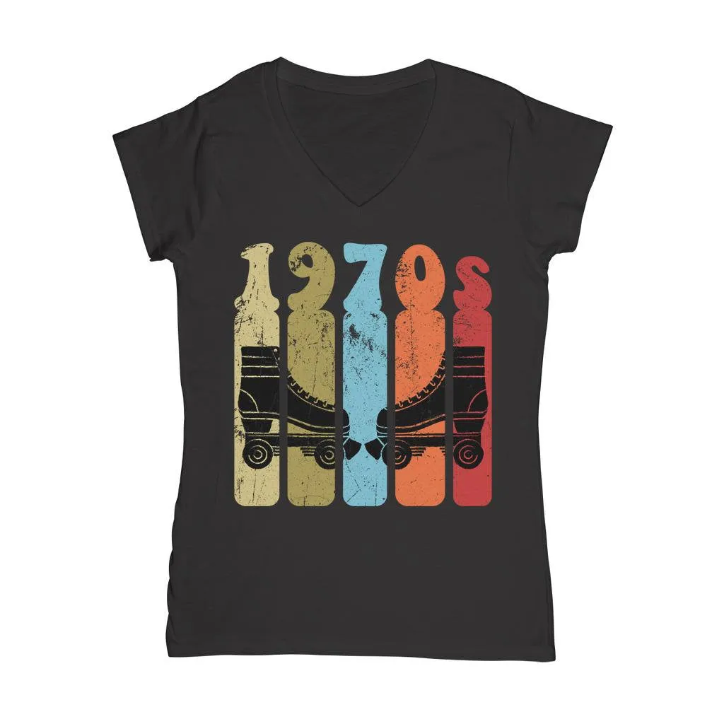 Roller Skates 70s Disco Derby Retro Vintage Worn  Classic Women's V-Neck T-Shirt