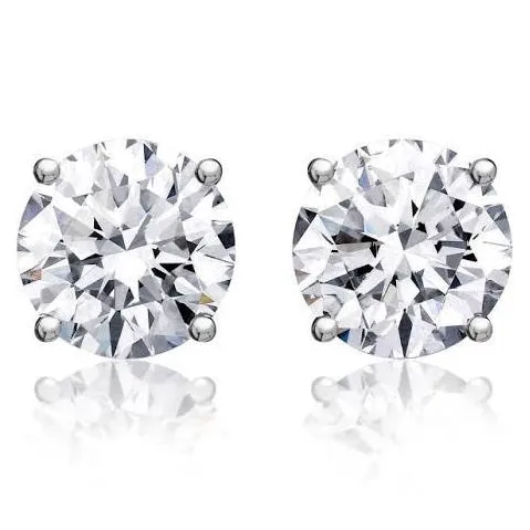 Round Solitaire Diamond Studs (2.00 ct Round H VS2 GIA Diamonds) in White Gold