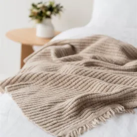 Sand Ribbed Wool Throw Blanket